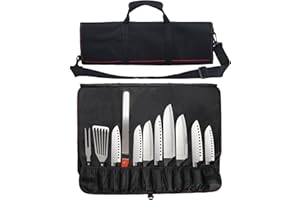 Tosnail couteau de chef Coque Rouleau Sac avec 21 fentes et 1 grande poche à fermeture éclair, poignée de transport facile et bandoulière – Noir