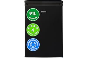 Abode Under Counter Freezer 55cm Wide Freestanding Black 91 Litre with 4 Drawers, Adjustable Feet & Reversible Door, 4 Star Freezer, Suitable for Garages & Outbuildings A85UCFZ552E1B (Black, 55 cm)