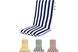 TIENDA EURASIA - Cojín para Tumbona o Silla de Jardín, Colchoneta Rellena de Fibra Acolchada, Medida 120x50x5 cm, Diseño de Rayas, Funda de Tela Lavable, Funda y Cinta de Sujeción (Azul Marino)