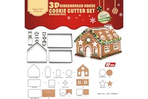 Gracelaza Juego de 10 cortadores de galletas para casa de jengibre de Navidad – moldes de metal de acero inoxidable para hornear