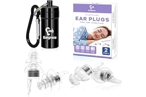 EARGRACE Tapones para los oídos para dormir, 2 pares de tapones para los oídos de forma ovalada con reducción de ruido Tapones para los oídos cómodos, suaves y reutilizables para dormir y protección auditiva