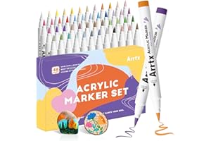 Arrtx Rotuladores Acrílicos Permanentes, 48 Colores Lápices Acrílicos, Marcadores de Pintura con Punta de Pincel, Marcadores de Arte Impermeables para Piedras, Cristal, Madera, Cerámica, Plastico-48E