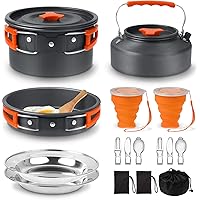 Sanheshun Camping Kochgeschirr Set 18PCS Outdoor Geschirr Set Kochtopf Set Grillgeschirr Picknick Topf mit Kaffeekanne…