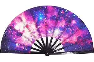 Amajiji Großer Galaxie-Faltfächer, chinesische/japanische Faltfächer aus Nylonstoff, Hand-Faltfächer für Damen/Herren, Handfächer, Festival-Geschenk, Bastelfächer, Faltfächer, Tanzfächer (AM2)