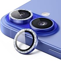 Protecteur D'objectif Caméra Pour IPhone 16 Et IPhone 16 Plus - Verre Trempé 9H Avec Paillettes - Anneau Métallique, Haute Transparence - 4