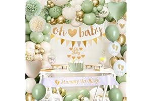 DARGDS Babyparty Deko Junge, Baby Shower Deko Junge Mädchen mit Luftballoons Grün Gold,Babyparty Girlande,Mommy to Be Sash für Babyshowerparty Neutral Dschungel ,Gender Reveal Party Dekoration Boy Girl