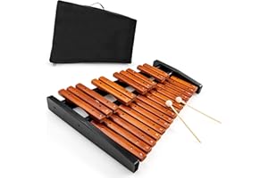 KOMFOTTEU Ksylofon 25 nut z drewna, dzwonki z 2 pałeczkami, instrument perkusyjny z torbą do noszenia, instrument muzyczny dla dzieci i dorosłych