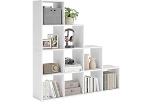 ‎VASAGLE VASAGLE Regał na książki z 10 kostkami, regał na kostki, regał biurowy, regał stojący, regał drabinkowy, regał schodowy, jako ścianka działowa, wolnostojący, do biura, salonu, sypialni,biały LBC10WTV1