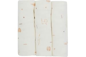 TROIS KILOS SEPT - Lot de 3 Langes Bébé en Mousseline 100% Coton - Motif Savane - Multi-Usage, Couverture Légère, Allaitement, Régurgitation - 70x70cm