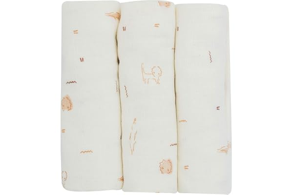 Trois Kilos Sept - Lot de 3 Langes bébé - Carrés de Mousseline Coton 70x70cm - Multi-usages: Couverture, Doudou, Bavoir, Protection Solaire- Certificié OEKO-TEX® STANDARD 100 - Motif Savane - Lot de 3