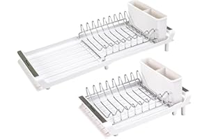 Erreke Scolapiatti da Appoggio, Scolapiatti Pieghevole Scarica nel Lavello, Scolaposate Estraibile, Scola Piatti Estensibile de Cucina, Scolapiatti da Lavello, 28x20 cm, Colore Bianco.