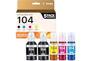 Coloran 104 Inchiostro Compatibile con Cartucce Epson 104 Ecotank Multipack per ET-2710 ET-2721 ET-2711 ET-2810 ET-2714 ET-2720 ET-2870 ET-2875 ET-2820 (Nero Ciano Magenta Giallo, 5-Pack)