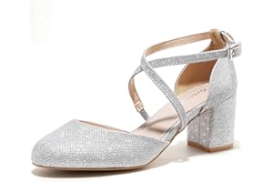 Greatonu Scarpe col Tacco Donna Eleganti Decollete a Cinturini Incrociati Punta Chiusa Sandali con Tacco da Sposa Decolte Tacco Medio Largo