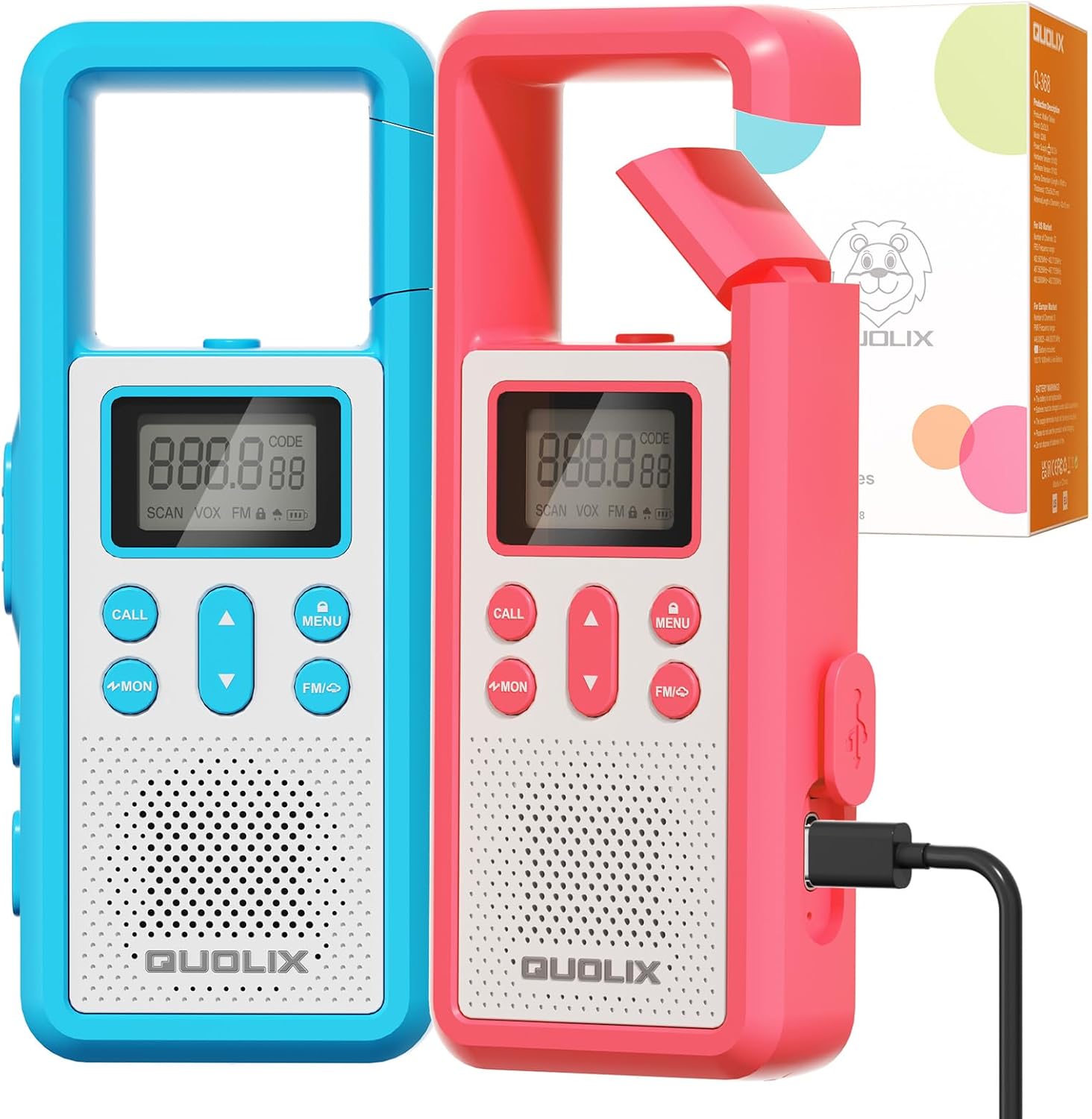 Walkie Talkie Profesional, Recargable con Batería Li-Ion Walkie Talkies Largo Alcance, Diseño de la Hebilla de Escalada 8 Canales VOX Alerta SOS Linterna Incorporado para Exteriores Camping Senderismo