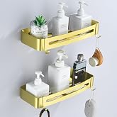 HNVNER Gold Shower Shelf, Bathroom Shelf, No Drilling, Metal Shower Shelf, Adhesive Organiser, Shower Shelf for Shampoos (2 P