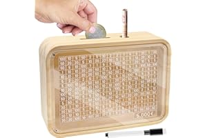 SEASBOES Tirelire en bois, boîte d'épargne avec objectif et chiffres à cocher, tirelire boîte d'épargne avec chiffres, avec objectif, 5 000 euros, pas de montage, cochon d'épargne pour aider adultes et enfants