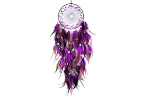 Donko Purple&Black Feather Dream Catcher for Bedroom, Dream Catcher with Moon Pendant, Large Dream Catcher for Wall Hanging Crafts