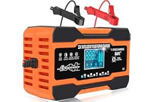 EAFC 12-Amp Car Battery Charger, 12V/12A Smart Fully Automatic Battery Charger with Temperature Compensation for Car Truck Motorcycle Marine Lead Acid Batteries