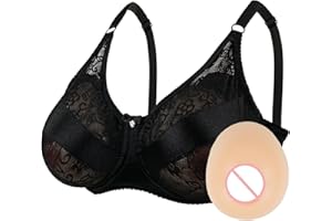 Minaky Pocket Bra Set with Silicone Breast Prostheses for Mastectomy Prosthesis Breast Forms Crossdressers Fake Breasts for Transgender Cosplay