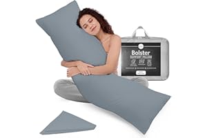 Rohi 4ft6 Full Body Pillow with Grey Pillowcase – Hollowfibre Filling – Orthopaedic 19"x 54" Double Bed Size Long Pillow –Bolster Pillow for Maternity, Back & Neck Support –Side Sleeper pillow