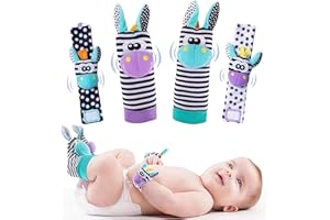 HAGOT 4 szt. grzechotka dla niemowląt, skarpety grzechotkowe na nadgarstek, zabawka dla niemowląt, zabawka dla niemowląt, zabawka edukacyjna, dla dzieci w wieku 0-12 miesięcy