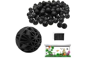 WZYTEU 100 pcs Bio Balle, 26mm Balle Biologique pour Fish Tank Pond Aquarium Fontaine Cascade Filtration et Nettoyage(Noir,Donner 2 Filtre Media Sac)