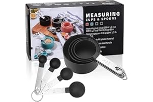 WANGLAOWU Zestaw 8 kubków z miarką i łyżeczką, miarki i miarki z uchwytem ze stali nierdzewnej, łyżką dozującą, miarką, do kuchni, gotowania, pieczenia, suchych i płynnych składników, narzędzie pomiarowe