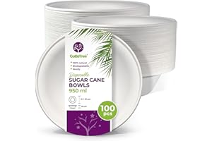 GoBeTree 100 Ciotole Usa e Getta in Polpa di Canna da Zucchero da 950 ml, Biodegradabili e Ultra Resistenti, Colore Bianco, Ideali per Feste, Colazioni e Ogni Evento Speciale, Perfette per la Casa.