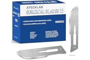 ATECKLAB Einweg-Skalpellklingen aus Karbonstahl, einzeln verpackt, für Anatomie, Handwerk und Dermaplaning, 100 Stück (#10)