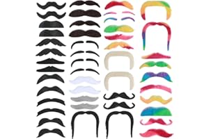Yolev 96pcs Fake Moustache Bulk Fake Beard Realistic Stick on Mustache Sticker Self Adhesive Mustaches Bulk for Costume Beard Cosplay Party Halloween Christmas