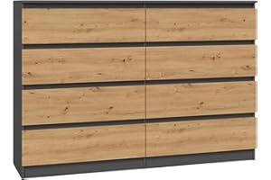 ‎CDF CDF Kommode Malwa M8 140| Farbe: Anthrazit - Eiche Artisan | Schrank für Dokumente, Kleinigkeiten | Ideal für Wohnzimmer, Schlafzimmer, Kinderzimmer, Jugendzimmer und Büro | 8 geräumige Schubladen