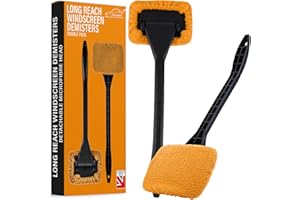 Xtremeauto Pivoting Microfiber Car Windscreen Cleaner Demister Double Pack - Window Cleaning Cloth Pad Tool, Wipes Windshield Glass With Ease, Extra Long Reach Handle Car Demister Pad For Inside