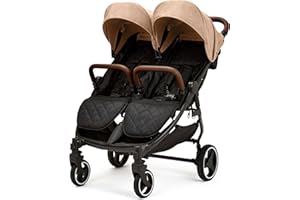 Ickle Bubba Venus Poussette double – Convient de la naissance à 15 kg (environ 3 ans), compacte, légère, pliable, avec habillage pluie (Biscuit)