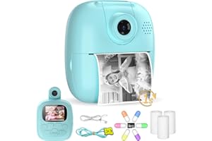 PONOSEU Macchina Fotografica Bambini Istantanea, 1080P Digitale Fotocamera Istantanea Bambini, Regalo per Bambini dai 3-12 Anni, 32GB Scheda SD, 5 Penne Colorate