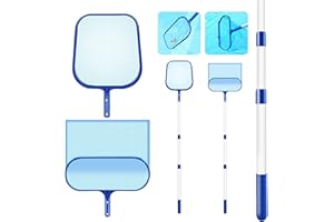 lanmusic Pool Kescher Reinigungszubehör Set, Poolreinigung Bodenkescher Tief, Mit Flexibel Teleskopstange für Swimming Hot Tub Abdeckplane Fischteich Spas