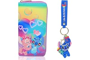 Boyigog Stitch Geldbörse mit Stitch Schlüsselbund Set Cartoon Geldbörsen PU Geldbörse Lange Stitch Geldbörsen und Schlüsselanhänger Stitch Geschenke