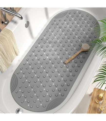 GEDY G-River antislip badkuip met zuignappen, afmetingen: 35 x 70 cm, badmat van kunsthars, transparant oppervlak, design R&S, vervaardigd in Italië, machinewasbaar, 2 jaar garantie, uniek