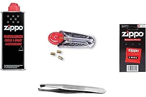 BLUECOOL Juego de accesorios Zippo 8 que contiene 1 gasolina, 1 mecha, 1 pedernal y unas pinzas.