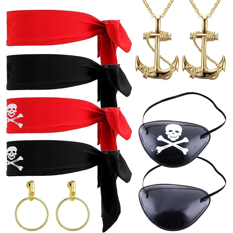 Lot De 15 Bandanas + 15 Caches-yeux Pirate - Motif Tête De Mort - Pour Fête D'anniversaire, Halloween