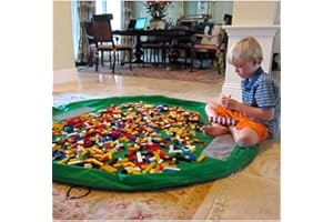 BIGNOSEDEER Borsone per giocattoli, tappeto da gioco per bambini, grande borsone per riporre oggetti tappeto pieghevole per bambini organizer portatile di giocattoli per bambini con a Cordoncino (150 cm) (Verde)