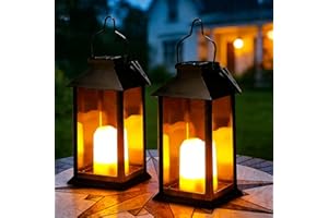 Yowin Lanterne Solaire Exterieur 2 Pièces Lampe Solaire avec Bougie Vacillante, Lanterne de Table Étanche Suspension Lampe, Exterieur a Poser pour Noël Balcon Jardin Terrasse Décoration