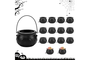 REFORUNG 15 Pz Calderone Strega di Plastica Mini Calderone con Manico per Halloween Secchio di Caramelle di Halloween Calderone Halloween Porta Caramelle per Festa di Halloween (Nero)