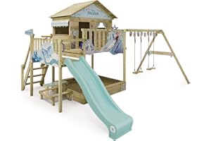 Disney La Reine des Neiges Quest Aire de Jeux de Wickey - Structure d'escalade, Tour d'escalade, Jeux de Jardin pour Enfants - Aire de Jeux extérieure en Bois avec bac à Sable
