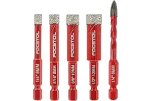 FOCSTOL Secco Punte Trapano Diamantata - 4 pezzi 6/8/10/12mm Sega a Tazza Diamantata & 1 pezzi 6mm Trapano al Carburo con Attacco Esagonale a Cambio Rapido per Gres Porcellanato Ceramica Granito Marmo