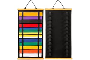 Winartton 12Belts Karate Belt Display Rack with Bamboo Frame, Felt Taekwondo Belt Display, Martial Art Belt Display Holder for Martial Art Learner, Not Easily Deformed Surprise Choice (Stud Included)