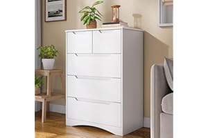 Blishom Kommode mit 5 Schubladen, Kommode für Schlafzimmer, für Büro, Wohnzimmer, Schlafzimmer, Flur, Möbel, 72x41x94 cm, Weiß