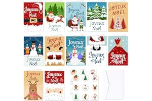 Yontree 12 Cartes de Vœux Joyeux Noël avec Enveloppes, joyeux noël Cartes de Vœux – Cadeau Festif pour Famille, Amis et Collègues (Joyeux Noël-1)