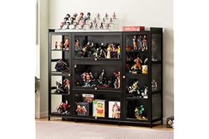 KUYATE Curio Cabinets With Glass Doors Display Cabinet Curio Cabinets Natural Bamboo Frame Cabinet With Acrylic Cabinet Door, Collection Display Case Modern Minimalist Flip Door L135*W33*H111cm Black