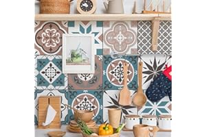 mefound 20psc Tile Stickers,Moroccan Style Wall Tile Transfers Stickers Self-Adhesive Waterproof Mosaic Art Vintage RetroDecor for Kitchen Bathroom DIY(15cm x 15cm, 6x6 inches)