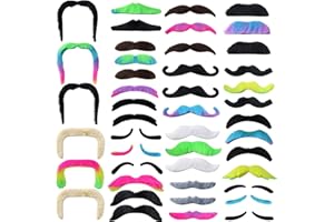 BFSYRR Fake Beard, Fake Moustache, 48 PCS Colorful Stick On Moustache False Beards, Funny Self Adhesive Mustache Stick On, Fake Mustaches For Moustache Fancy Dress Halloween Christmas Party